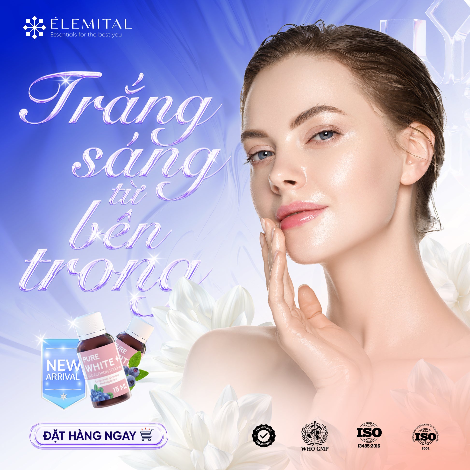 ERIC FAVRE Liposomal Glutathione Liquid with Vitamin C & Zinc – Pure White+ Monodose Supports Skin Radiance, Cellular Antioxidant & Immune Health – 15ml Drink