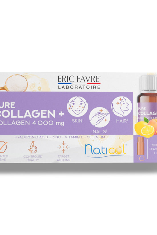 ERIC FAVRE Pure Collagen+ Liquid Collagen for Women – 4000mg Marine Peptides for Radiant Skin, Hair & Nail Health – Hyaluronic Acid, Vitamin E – 10 Shots, Peach Lemon Flavor