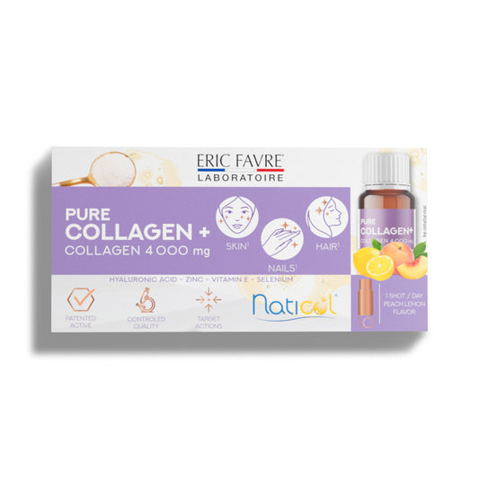 ERIC FAVRE Pure Collagen+ Liquid Collagen for Women – 4000mg Marine Peptides for Radiant Skin, Hair & Nail Health – Hyaluronic Acid, Vitamin E – 10 Shots, Peach Lemon Flavor