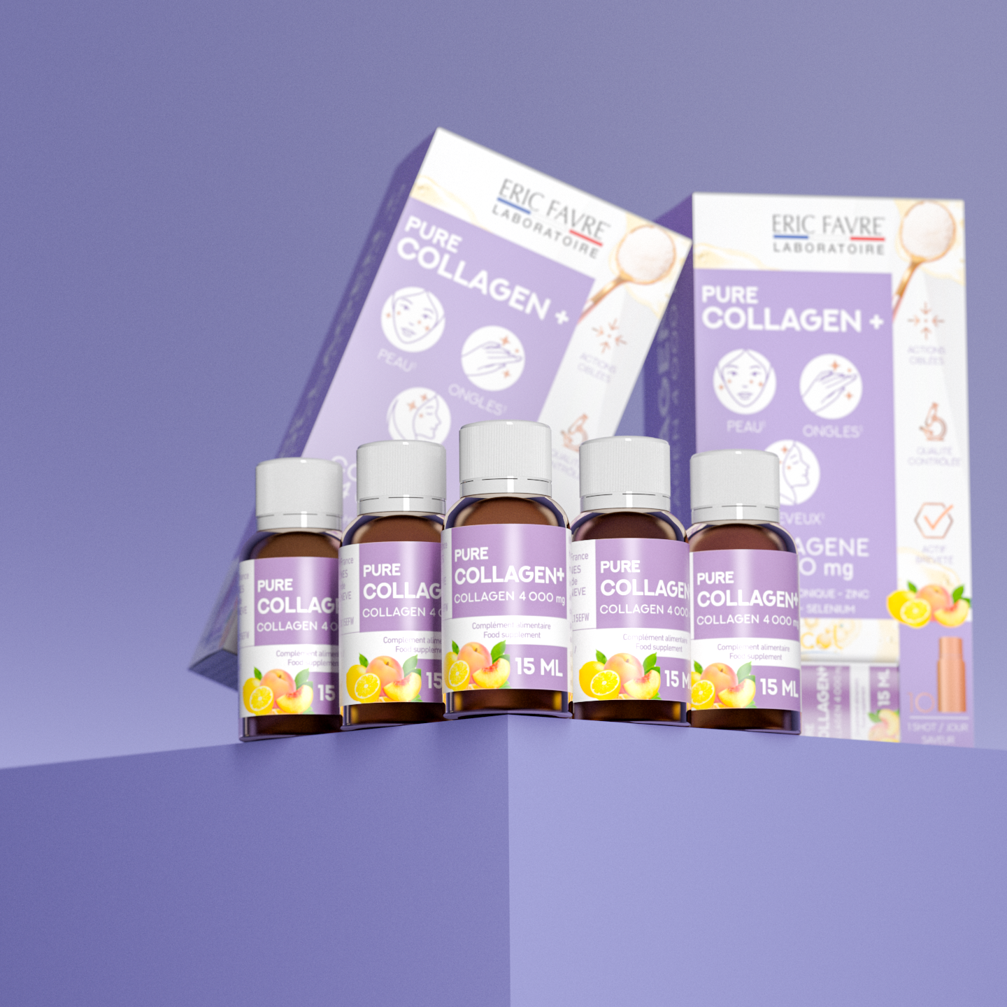 ERIC FAVRE Pure Collagen+ Liquid Collagen for Women – 4000mg Marine Peptides for Radiant Skin, Hair & Nail Health – Hyaluronic Acid, Vitamin E – 10 Shots, Peach Lemon Flavor