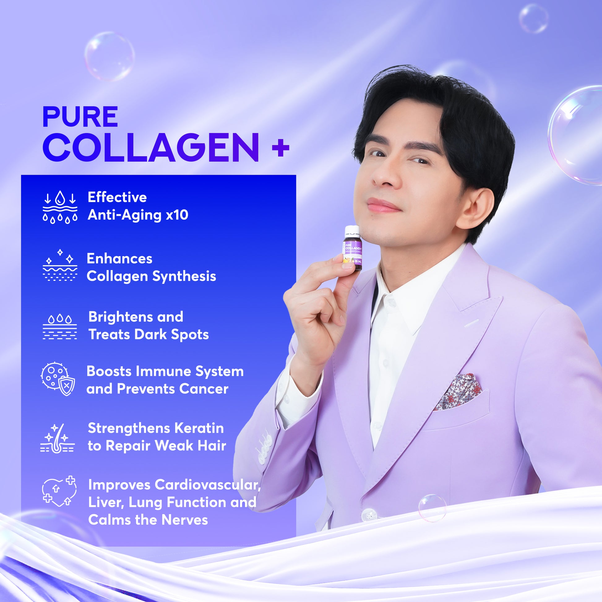 ERIC FAVRE Pure Collagen+ Liquid Collagen for Women – 4000mg Marine Peptides for Radiant Skin, Hair & Nail Health – Hyaluronic Acid, Vitamin E – 10 Shots, Peach Lemon Flavor