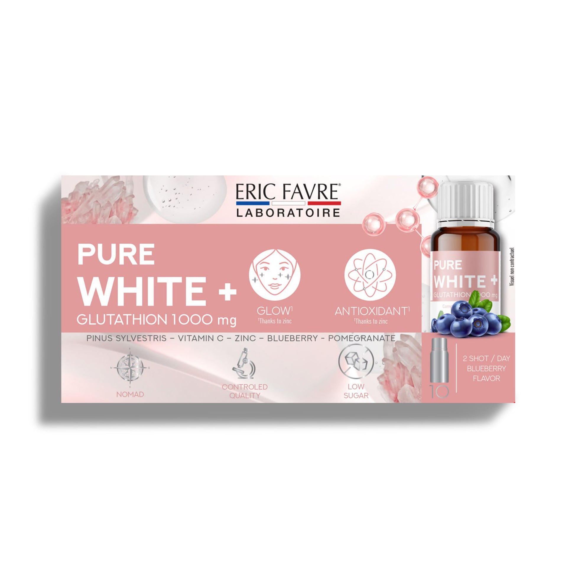 ERIC FAVRE Liposomal Glutathione Liquid with Vitamin C & Zinc – Pure White+ Monodose Supports Skin Radiance, Cellular Antioxidant & Immune Health – 15ml Drink