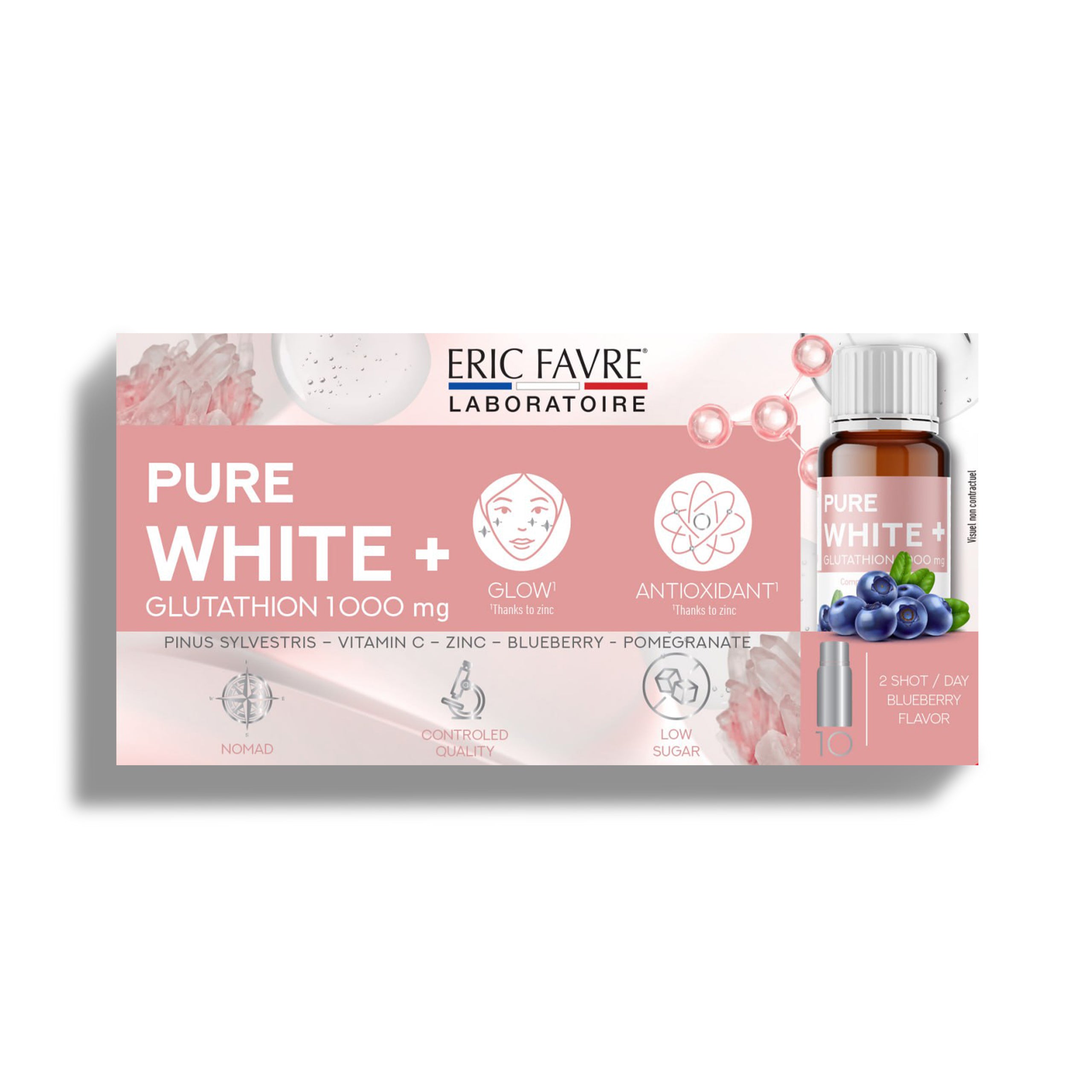ERIC FAVRE Liposomal Glutathione Liquid with Vitamin C & Zinc – Pure White+ Monodose Supports Skin Radiance, Cellular Antioxidant & Immune Health – 15ml Drink